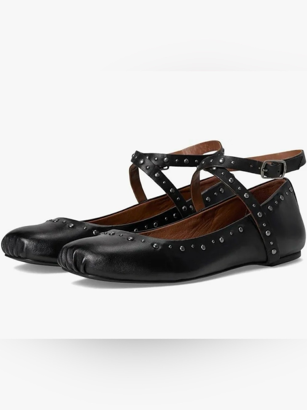 Free People Black Studded Mary Jane Flats with Ankle Straps